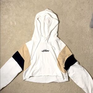 White Cropped Hollister Hoodie